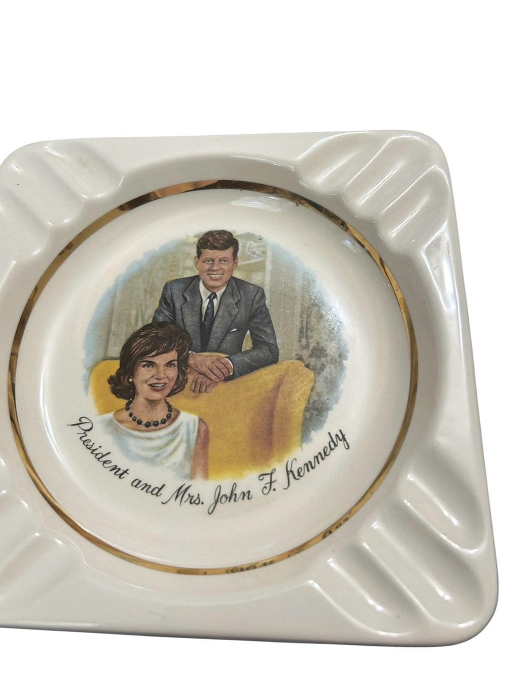 vintage collectible ceramic ashtray of the Kennedy’s 1960s